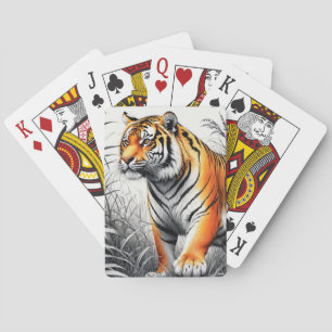 Tiger Art Colour Partial Black White Drawing Playing Cards