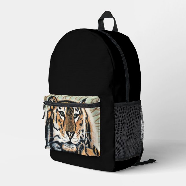 Tiger Art Colour Pencil Drawing Printed Backpack (Back Corner Right)