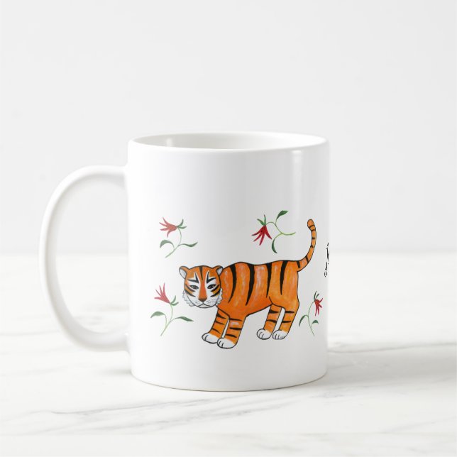 Tiger Art comical faced Tiger Big cat custom name Coffee Mug (Left)