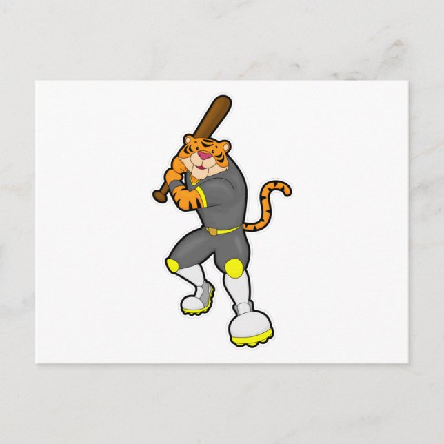 Tiger as Baseball player with Baseball bat Postcard (Front)