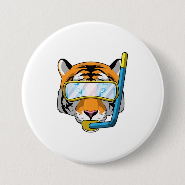 Tiger as Diver with Snorkel 7.5 Cm Round Badge (Front)