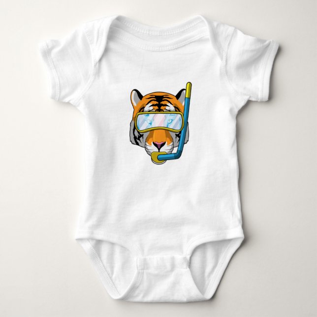 Tiger as Diver with Snorkel Baby Bodysuit (Front)