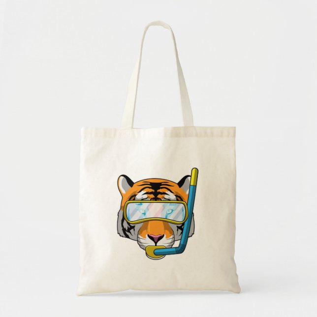 Tiger as Diver with Snorkel Tote Bag (Front)