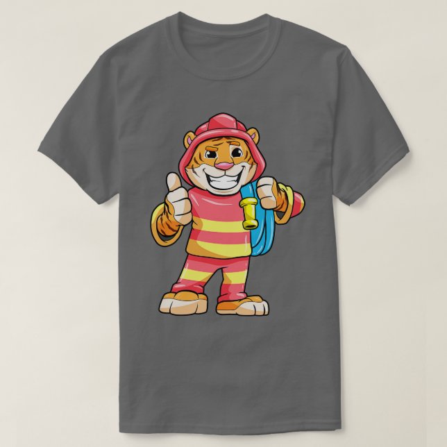 Tiger as Firefighter with Hose T-Shirt (Design Front)
