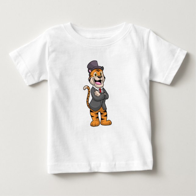 Tiger as Groom with Jacket & Hat Baby T-Shirt (Front)