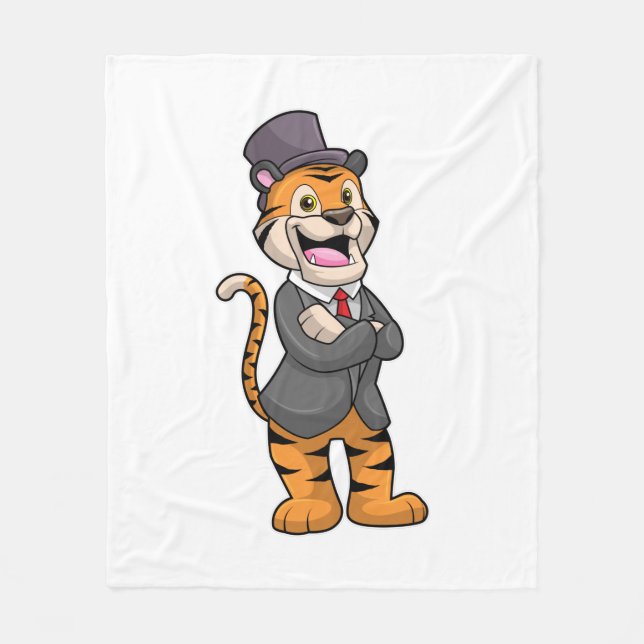 Tiger as Groom with Jacket & Hat Fleece Blanket (Front)