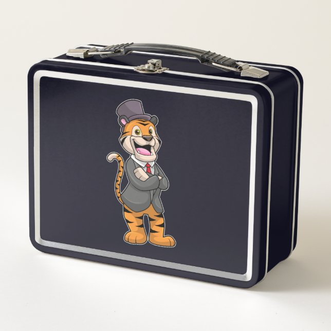 Tiger as Groom with Jacket & Hat Metal Lunch Box (Front)