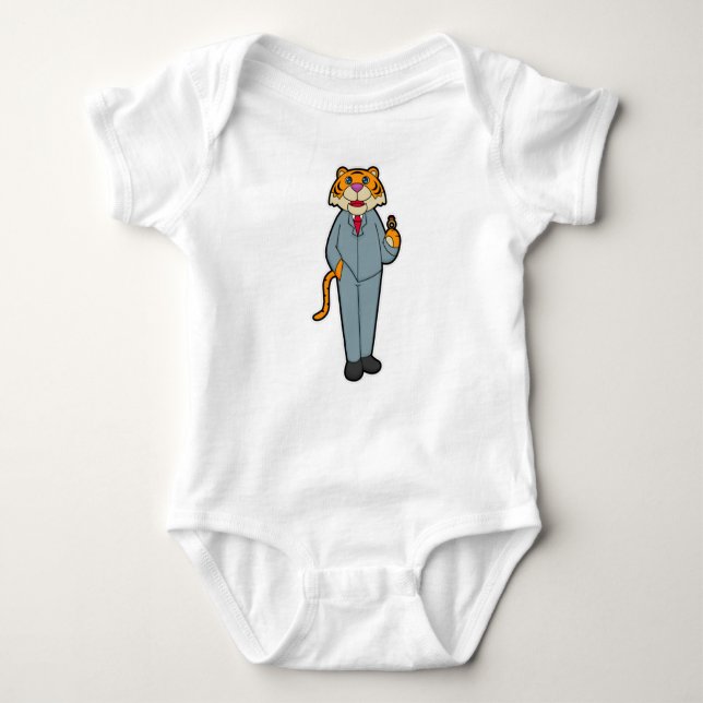 Tiger as Groom with Wedding ring Baby Bodysuit (Front)