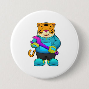 Tiger as Mechanic with Wrench 7.5 Cm Round Badge