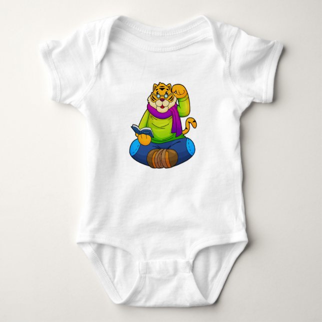Tiger as Nerd with Book Baby Bodysuit (Front)