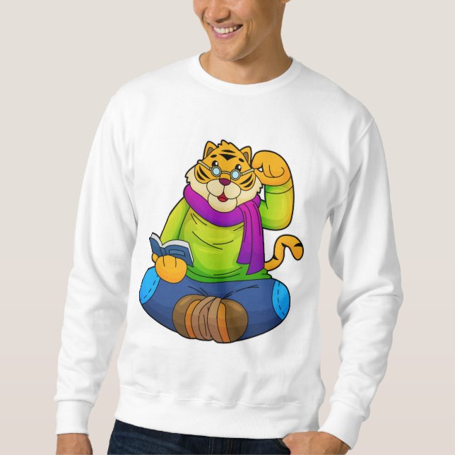 Tiger as Nerd with Book Sweatshirt (Front)