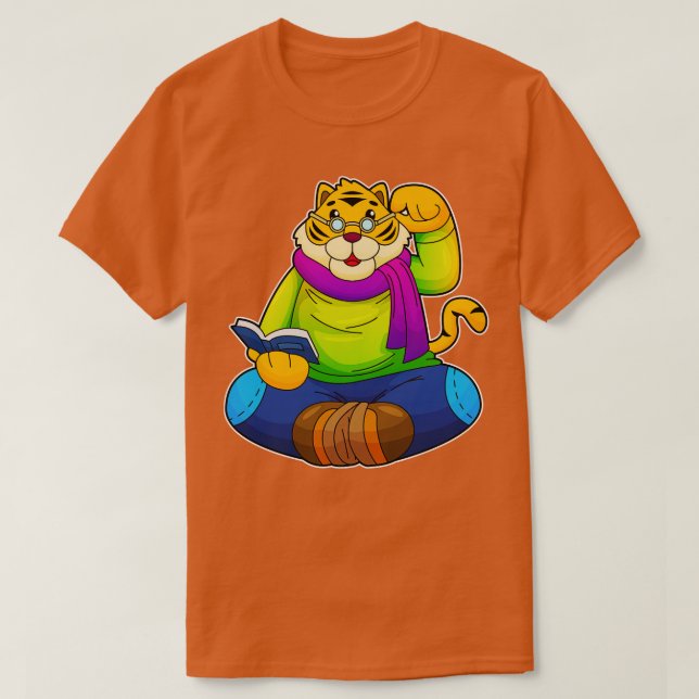 Tiger as Nerd with Book T-Shirt (Design Front)