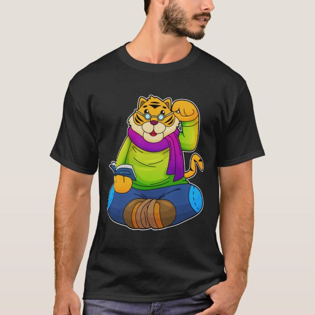 Tiger as Nerd with Book T-Shirt (Front)