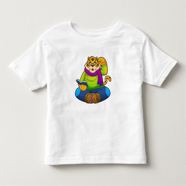 Tiger as Nerd with Book Toddler T-Shirt (Front)