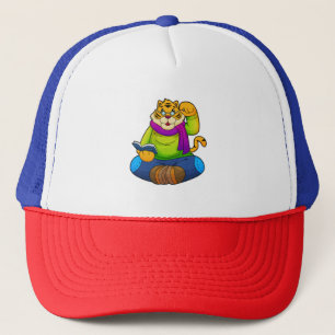 Tiger as Nerd with Book Trucker Hat