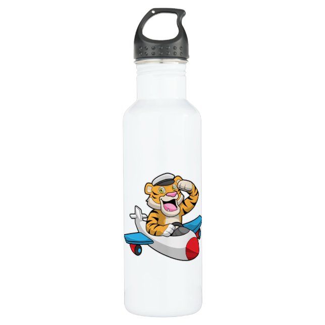 Tiger as Pilot in Plane 710 Ml Water Bottle (Front)