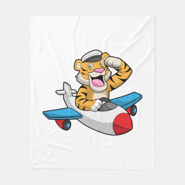 Tiger as Pilot in Plane Fleece Blanket (Front)