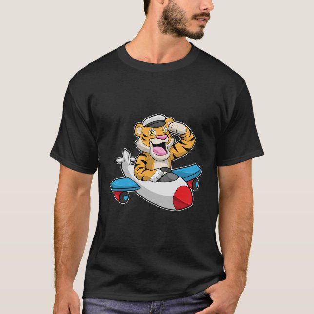 Tiger as Pilot in Plane T-Shirt (Front)