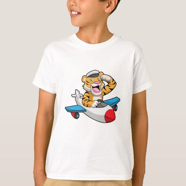 Tiger as Pilot in Plane T-Shirt (Front)
