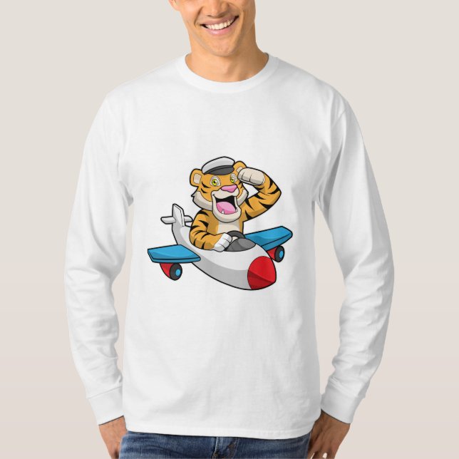 Tiger as Pilot in Plane T-Shirt (Front)