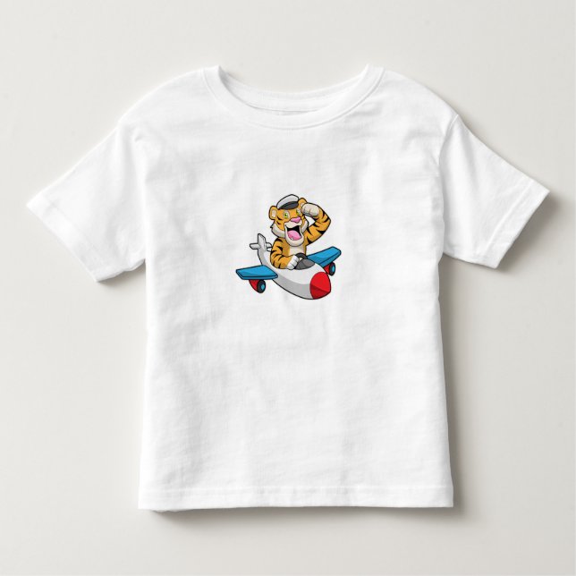 Tiger as Pilot in Plane Toddler T-Shirt (Front)