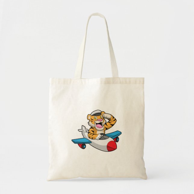Tiger as Pilot in Plane Tote Bag (Front)