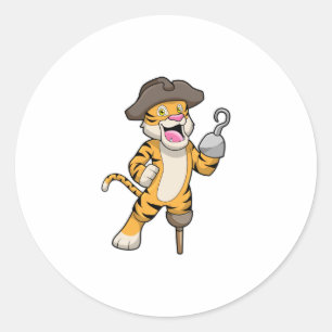 Tiger as Pirate with Wooden leg & Hooked hand Classic Round Sticker