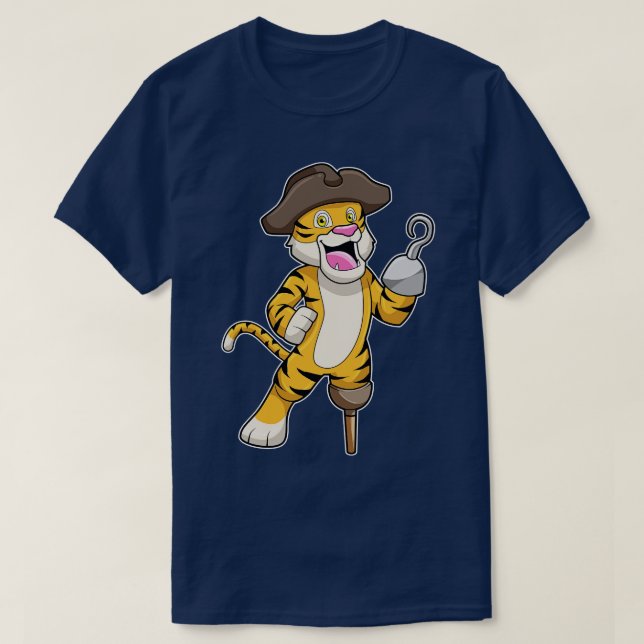 Tiger as Pirate with Wooden leg Hooked hand T-Shirt (Design Front)