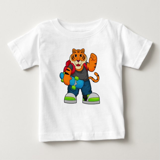 Tiger as Skater with Skateboard Baby T-Shirt (Front)