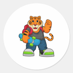 Tiger as Skater with Skateboard Classic Round Sticker