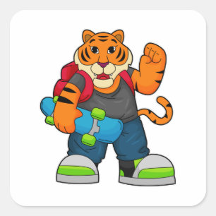 Tiger as Skater with Skateboard Square Sticker