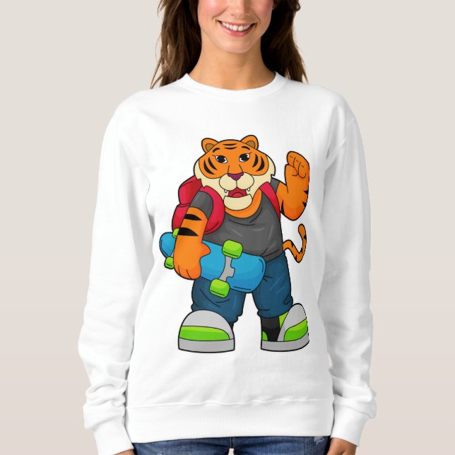 Tiger as Skater with Skateboard Sweatshirt (Front)