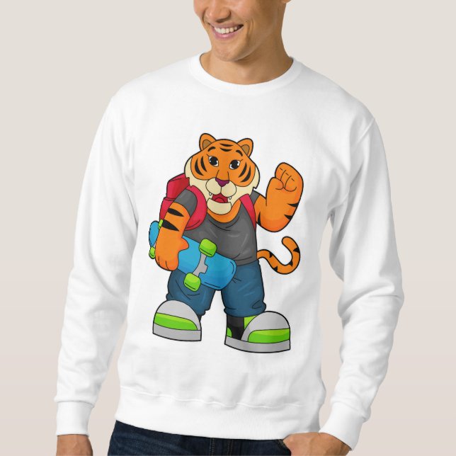 Tiger as Skater with Skateboard Sweatshirt (Front)
