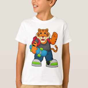 Tiger as Skater with Skateboard T-Shirt