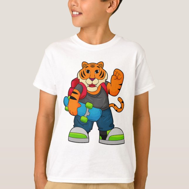 Tiger as Skater with Skateboard T-Shirt (Front)