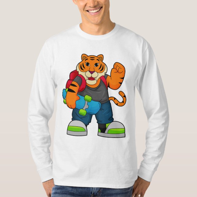 Tiger as Skater with Skateboard T-Shirt (Front)