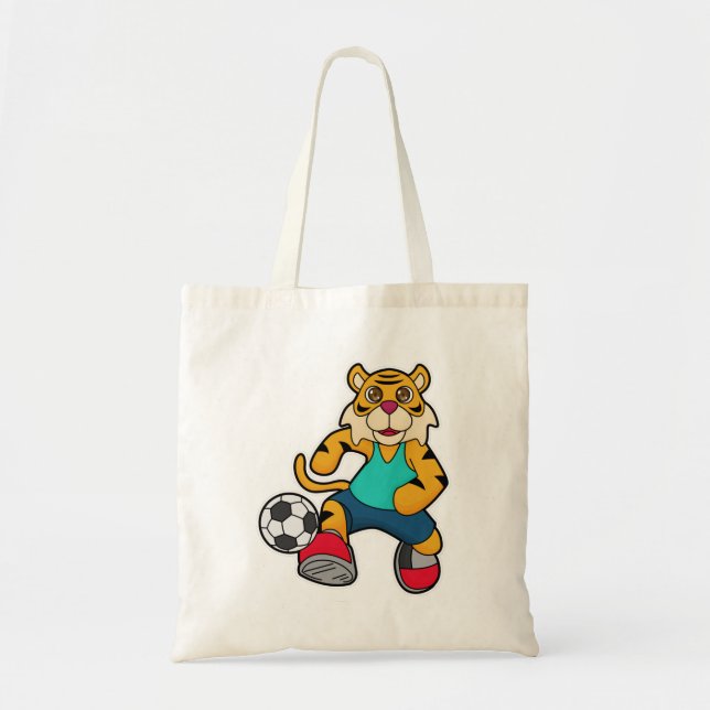 Tiger as Soccer player with Soccer ball Tote Bag (Front)