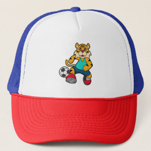 Tiger as Soccer player with Soccer ball Trucker Hat