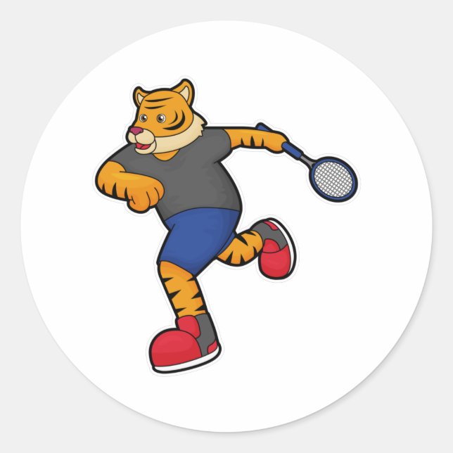 Tiger as Tennis player with Tennis racket Classic Round Sticker (Front)