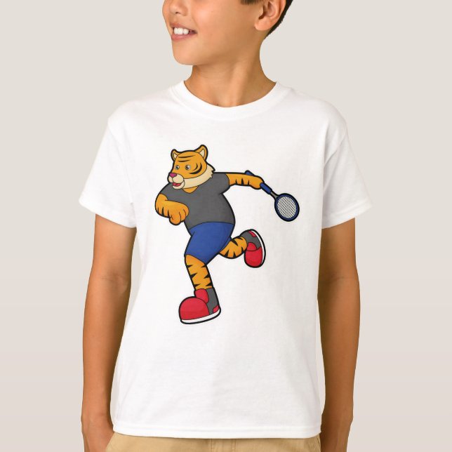 Tiger as Tennis player with Tennis racket T-Shirt (Front)