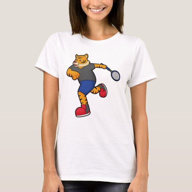 Tiger as Tennis player with Tennis racket T-Shirt (Front)