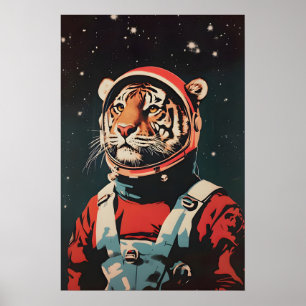 Tiger Astronaut Poster, Tiger Retro Print, Tiger Poster