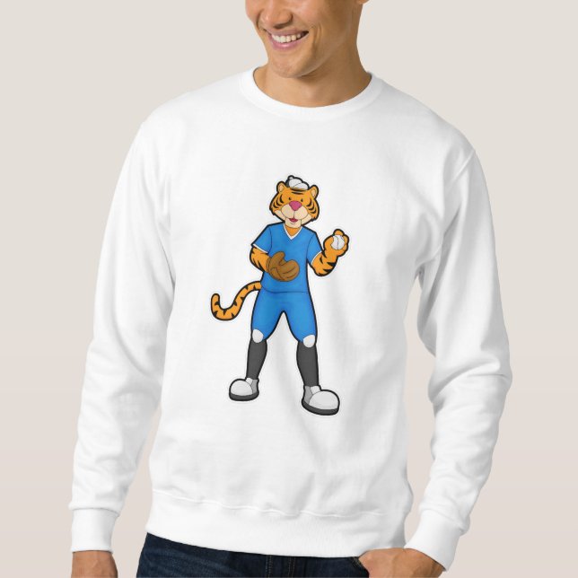 Tiger at Baseball with Baseball glove & Cap Sweatshirt (Front)