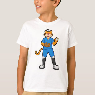 Tiger at Baseball with Baseball glove & Cap T-Shirt