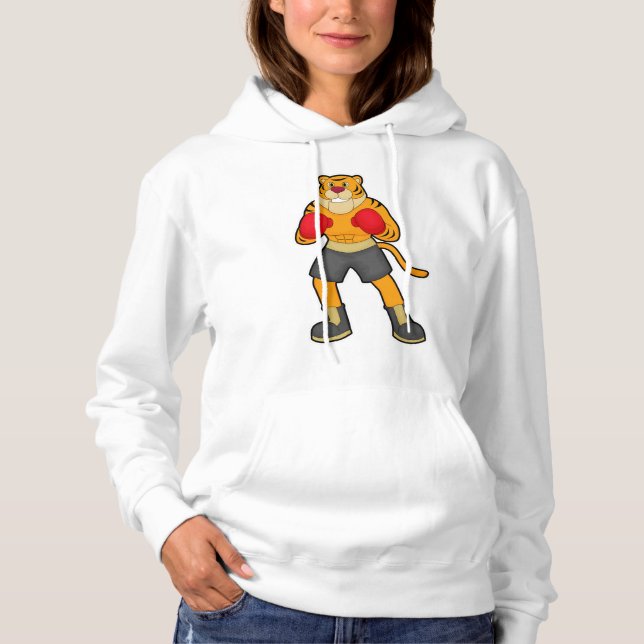 Tiger at Boxing with Boxing gloves Hoodie (Front)