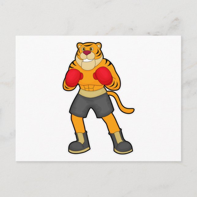 Tiger at Boxing with Boxing gloves Postcard (Front)
