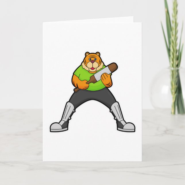 Tiger at Cricket with Cricket bat Card (Front)