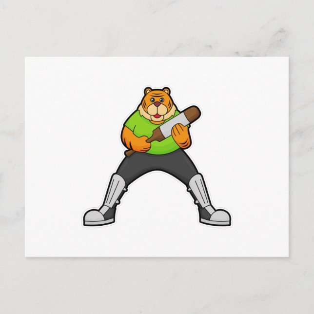 Tiger at Cricket with Cricket bat Postcard (Front)