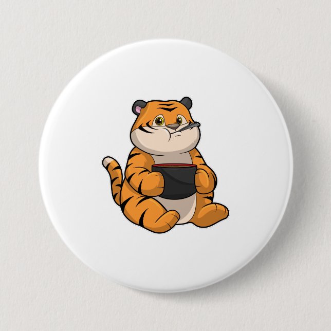 Tiger at Eating with Bowl 7.5 Cm Round Badge (Front)