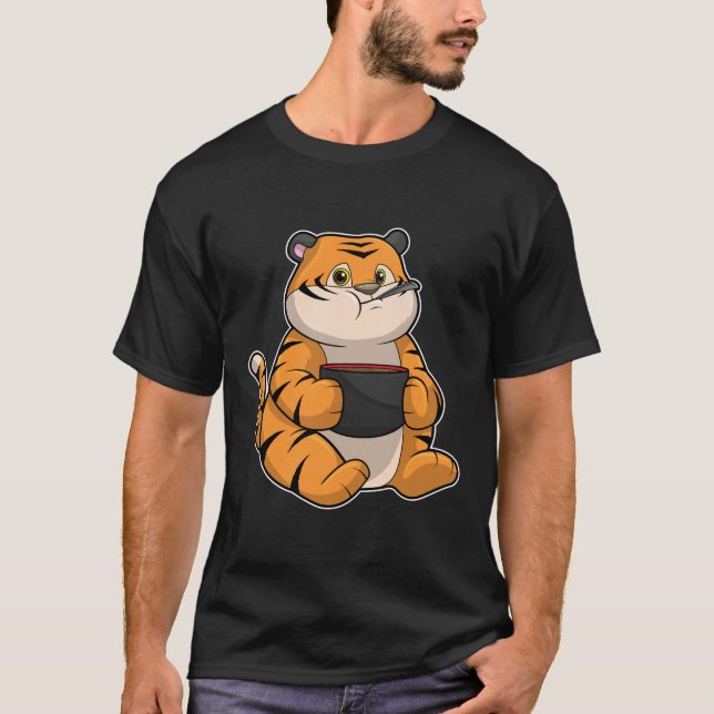 Tiger at Eating with Bowl T-Shirt (Front)